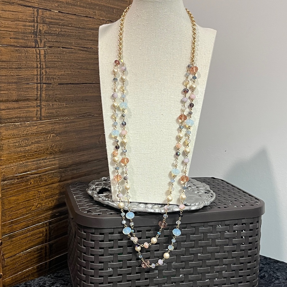 Talbots Double Strand Mixed Glass, Acrylic, and Faux Pearl Beaded Necklace